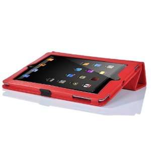  Case ( Red ) For The New Ipad & Ipad 2 (Built In Magnet For Auto 