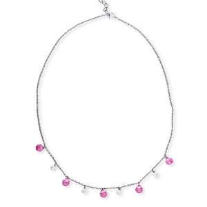 Simulated Deep Pink Sapphire Clear Crystal Briolette Dangling Necklace 