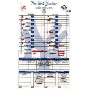  Yankees at Rays 4 15 2008 Game Used Lineup Card  Sports 