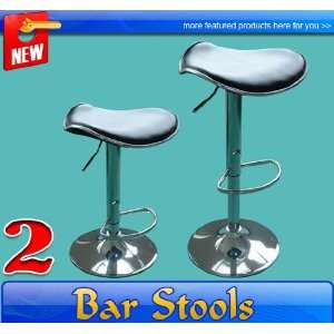 Set of 2 New Black PU Pub Barstools 360 Swivel Adjustment Bar Stool No 