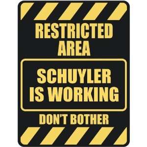   RESTRICTED AREA SCHUYLER IS WORKING  PARKING SIGN: Home 