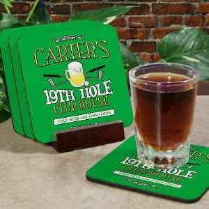  19th Hole Golf Personalized Coaster Set: Kitchen & Dining
