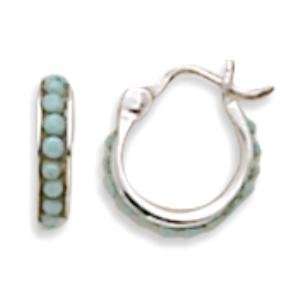  Turquoise Bead Sterling Silver Hoop Earrings: Jewelry