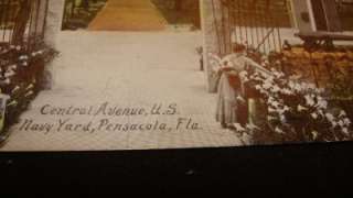   Navy Yard Pensacola Fla color postcard cancelled Pensacola 1909  