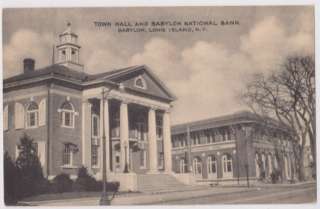1946 USED PC VIEW TOWN HALL AND BANK BABYL0N LONG ISLAND NY  