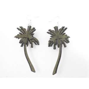  Tan 3D Palm Tree Wooden Earrings: GTJ: Jewelry