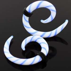    Pair 4 Gauge   White & Blue Swirl Pyrex Spiral Plugs: Jewelry