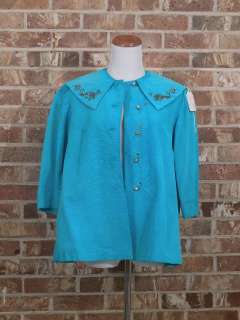 vtg 50s turquoise beaded swing style crop jacket S  