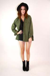 vtg 80s ARMY GREEN military oversize slouch Shirt parka button up COAT 
