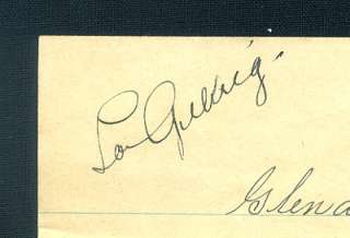 Lou Gehrig Autographed Bold Letter/Cut Yankees d.41  