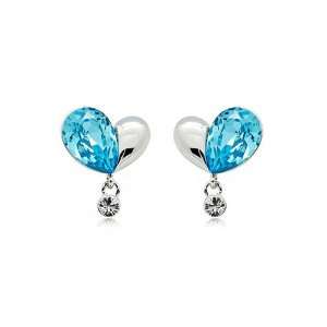   Flowing Heart Earrings with Blue and Silver Swarvoski Crystals (4597