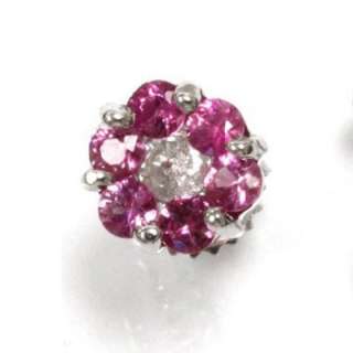 14k White Gold 0.90 Carat Pink Sapphire 0.20 Ct Diamond Cluster Stud 