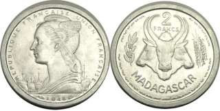 elf Madagascar French 2 Francs 1948 Zebu Cow  