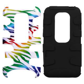 HTC Evo 3D Colorful Zebra/Black Fishbone Hybrid Hard Case Silicone 