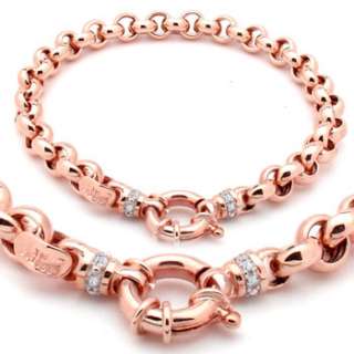 Diamond Rolo Link Anklet Bracelet 14K Rose Pink Gold  