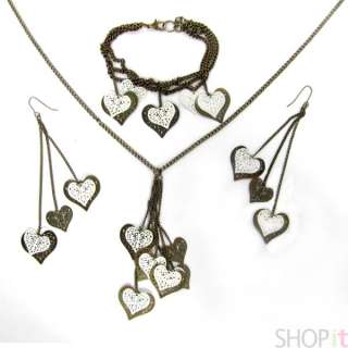 Zad 3 pc Jewelry Set Heart Bracelet Earring Necklace  