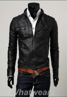 Mens Slim Fitted Stylish PU Leather Coat Short Jacket 3 Size N76 