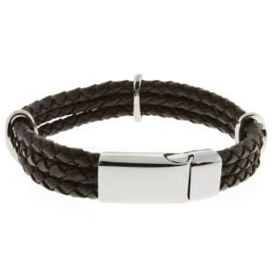 8.5 Mens Brown Color Genuine Leather Bracelet With 