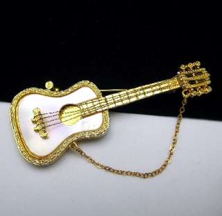 Vtg Robert MANDLE Mandolin Guitar Music Pin Brooch MOP  