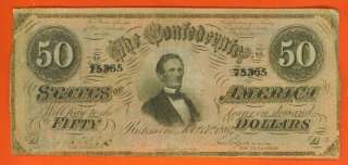 1864 $50.00 ANTIQUE CONFEDERATE NOTE  