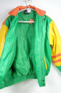 AFRICA SIZE MEDIUM FAUX LEATER LETTERMAN JACKET COLORFULL VINTAGE 80s 