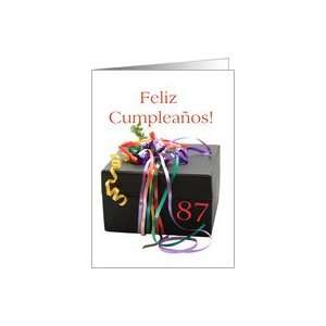 87th birthday gift with ribbons   Feliz Cumpleaños   Spanish card 
