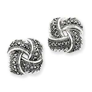  Sterling Silver Marcasite Button Post Earrings Jewelry