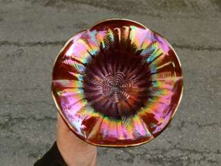 YIKES! MILLERSBURG ELECTRIC PURPLE PEACOCK TAIL VARIANT CARNIVAL GLASS 