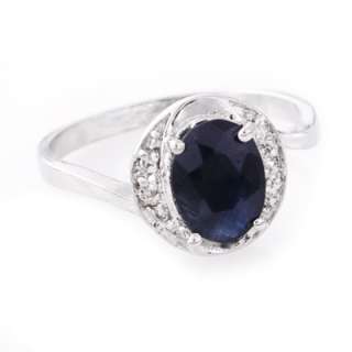 925 Sterling Silver Ring with 1.55 Ct. Natural Blue Sapphire with 6 