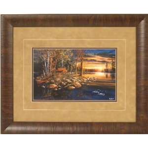 Wake Up Call by Jim Hansel 17x21 Landscape Sunrise Lake Loons Camping 