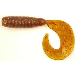 Yamamoto Grub Single Tail 5 inch Root Beer w/ Red & Gold Fishing Bait 