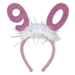  90th Birthday Glittered Pink Boppers with Marabou Trim 