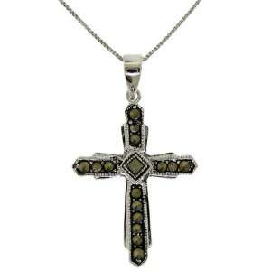  Sterling Silver Marcasite Vintage Cross Necklace: Jewelry