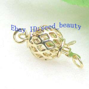5pcs Yellow Gold Plated Hollow Ball Pearl Clasps 8mm  