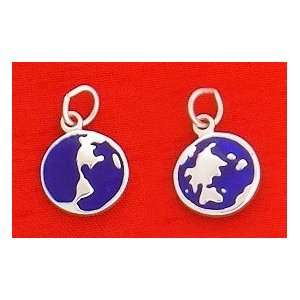   Charm, Blue Enameled 2 Sided World/Globe/Earth Charm, 9/16 in Jewelry