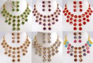 Necklace Earrings Set Flower Beads Tassels Golden/Silver Color Czech 