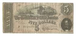 CONFEDERATE FIVE DOLLAR NOTE 1864 CSA $5 BILL  