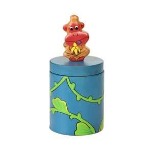  Wood Box Round   Monkey with Banana Colorful Tails 
