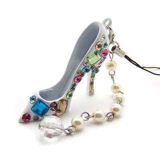 Crystal High heel Shoe Keychain w/ Pearl Strand Pendant  