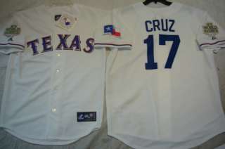   Texas Rangers NELSON CRUZ SEWN 2011 WORLD SERIES Baseball JERSEY WHITE