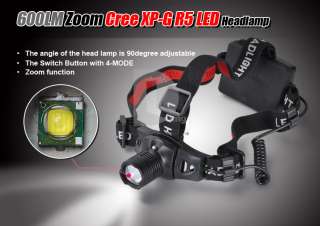 600LM Zoom Able Cree XPG R5 LED Headlamp Spot Flood beam Headlight 