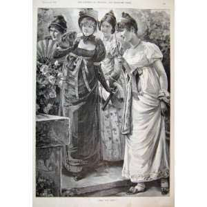  1892 Women Waiting Flowers Beautiful Victorian Fine Art 