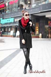   Clothing Shearling Fur Collar Coat Black/Red Wool Coat Size M/L/XL