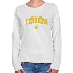 Wofford Terriers Ladies White Logo Arch Long Sleeve Classic Fit Tee 