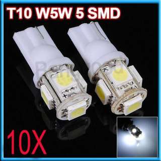10x T10 194 168 W5W 5 SMD 5050 White LED Car Wedge Tail Side Light 
