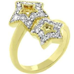 14k Gold Bonded Dual Pave Cz Rhodium Accentuated Star Milligrain Ring 
