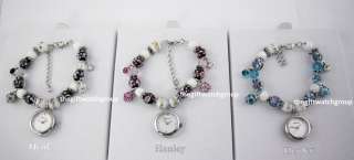 Ladies Henley Pink Beads & Sparkling Crystal Charms Bracelet Watch in 