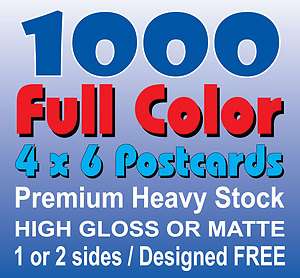   Custom Postcards Thick & Glossy, Full Color 1 or 2 Sides + FREE Design