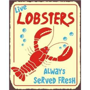  Live Lobsters Vintage Metal Art Beach Seafood Retro Tin 
