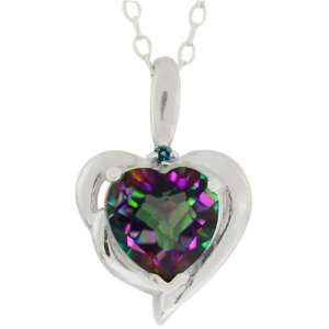  2.27 Ct Mystic Green Topaz Diamond Heart Silver Pendant Jewelry